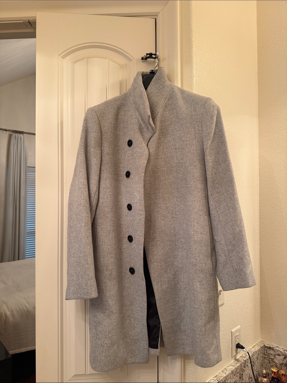 Zara Light Gray Wool-Blend Stand Collar Pea Coat